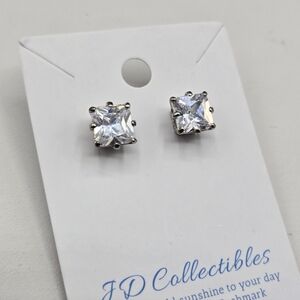 Swarovski Crystal Elements Silver Princess Cut Stud Earrings Prom Bridal Formal